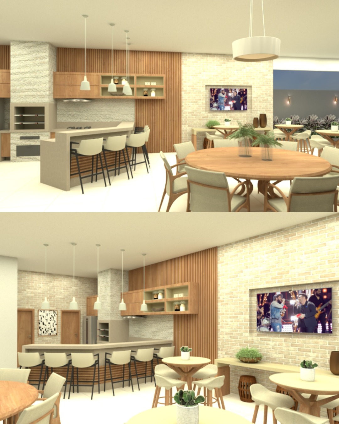 Projeto de design de interiores para espaço gourmet com bancada por Bruno Arquiteto