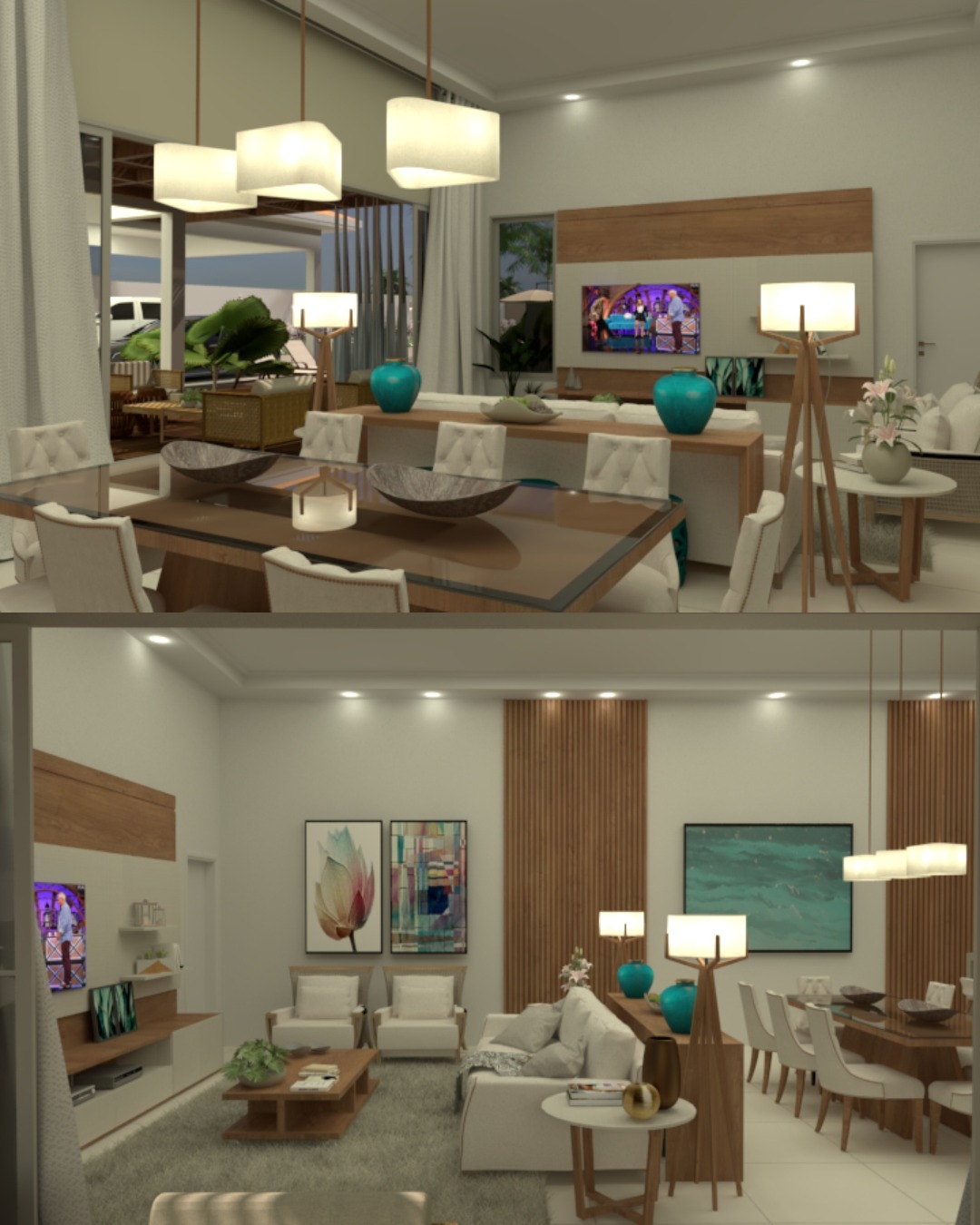 Projeto de design de interiores para sala de estar e living por Bruno Arquiteto
